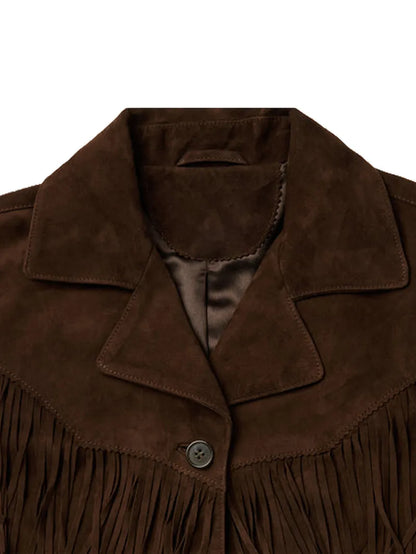 Brown Lamb Suede Fringed Jacket image 3