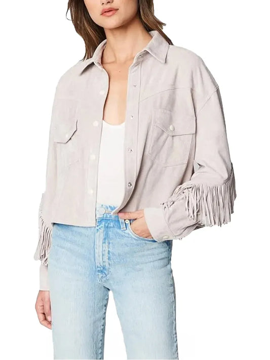 Womens Luxury Clothing Suede Fringe Jacket image 0