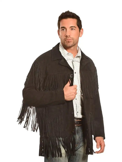 Mens Black Suede Fringe Western Jacket image 1
