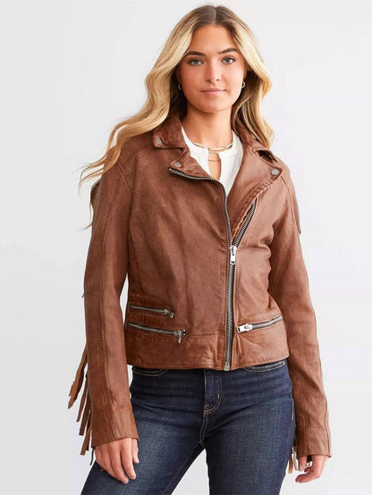 Leather Fringe Jacket - Cognac image 2