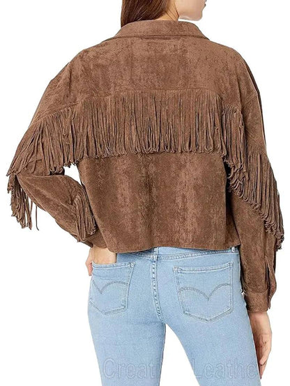 Womens Luxury Clothing Suede Fringe Jacket image 3