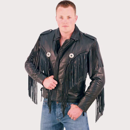 Fringed Leather Motorcycle Jacket image 2
