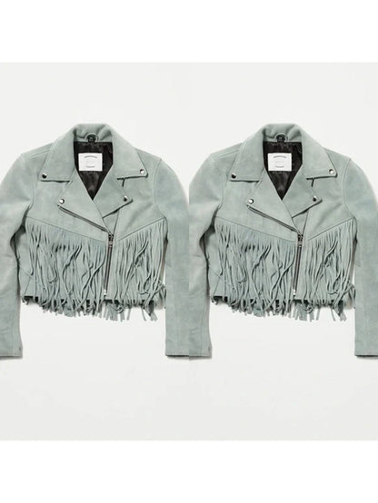 Women Suede Fringe Jacket - Grey image 3