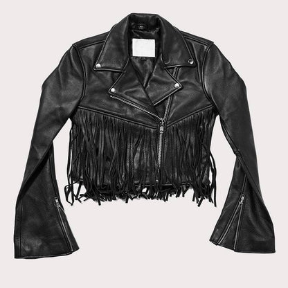 Black Women Cropped FRINGE JACKET image 0