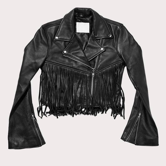 Black Women Cropped FRINGE JACKET image 0
