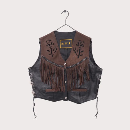 Hudson Leather Floral Fringe Vest image 0