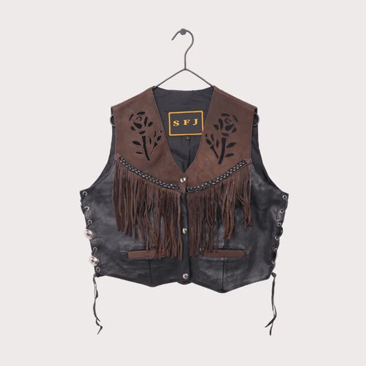 Hudson Leather Floral Fringe Vest image 0
