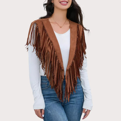 Women's Fringe Vest 70s western Hippie Suede Sleeveless Costume Fringe Waistcoat image 1