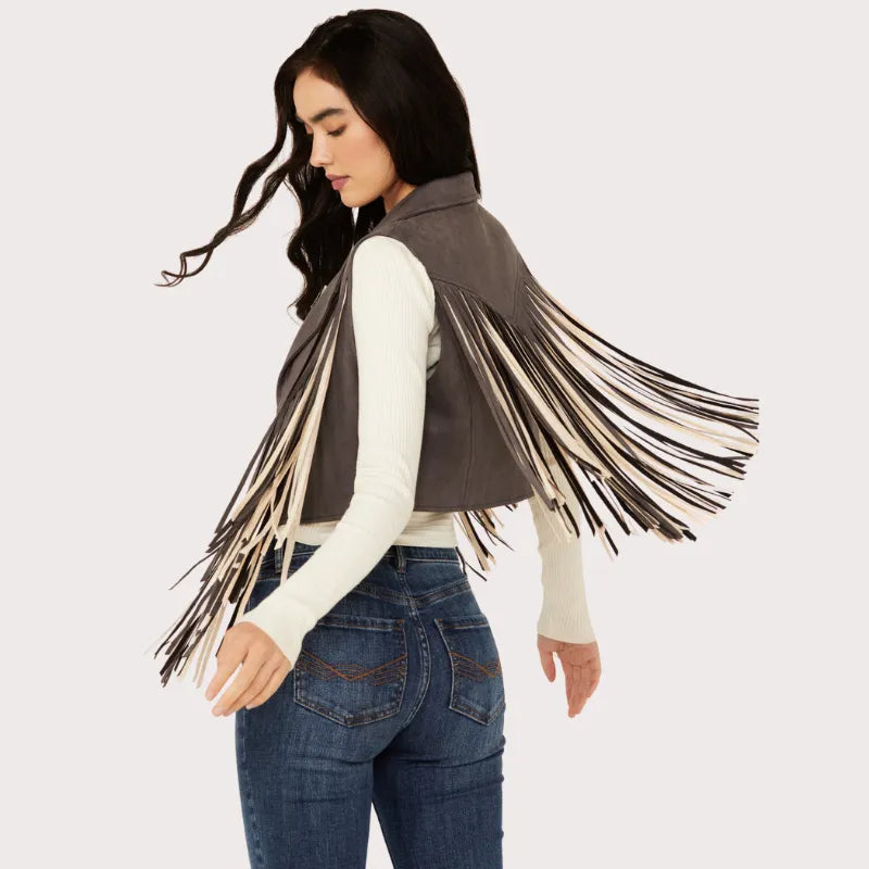 Saints & Hearts Women's Contrast Fringe Faux Suede Vest image 2