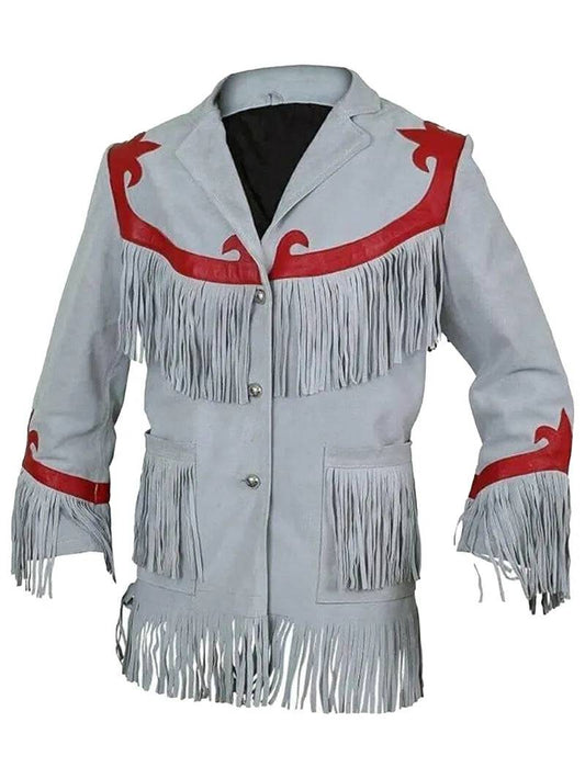 Grey Suede Fringe Leather Jacket image 0