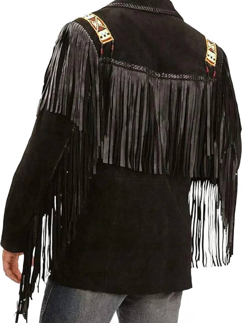Black Suede Fringe Leather Jacket image 1