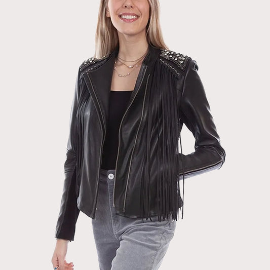 Scully Women's Fringe Studded Leather Jacket image 0