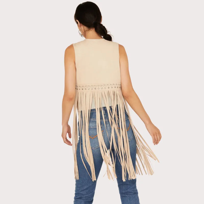 Idyllwind Women's Walnut Studded Fringe Faux Suede Vest image 3