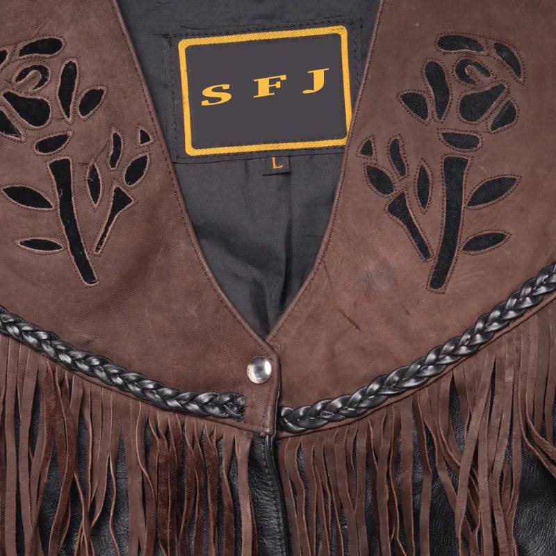 Hudson Leather Floral Fringe Vest image 2