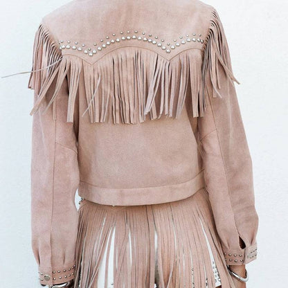 Women Studded Fringe Leather Jacket image 4
