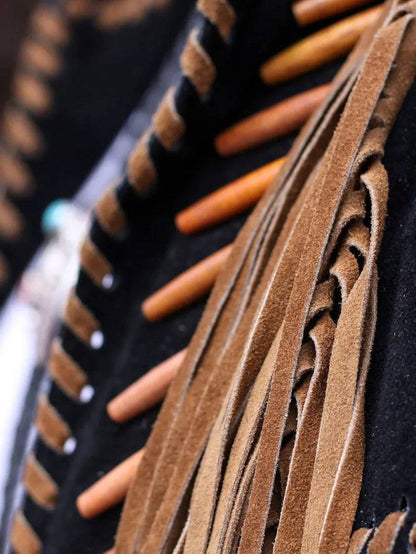 Black Beaded Leather Fringe Jacket image 2