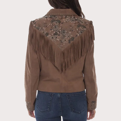 Scully Womens Floral Print Fringe Suede Western Jacket image 1