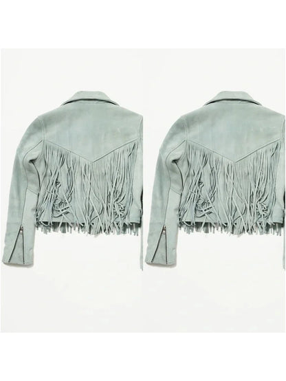 Women Suede Fringe Jacket - Grey image 2