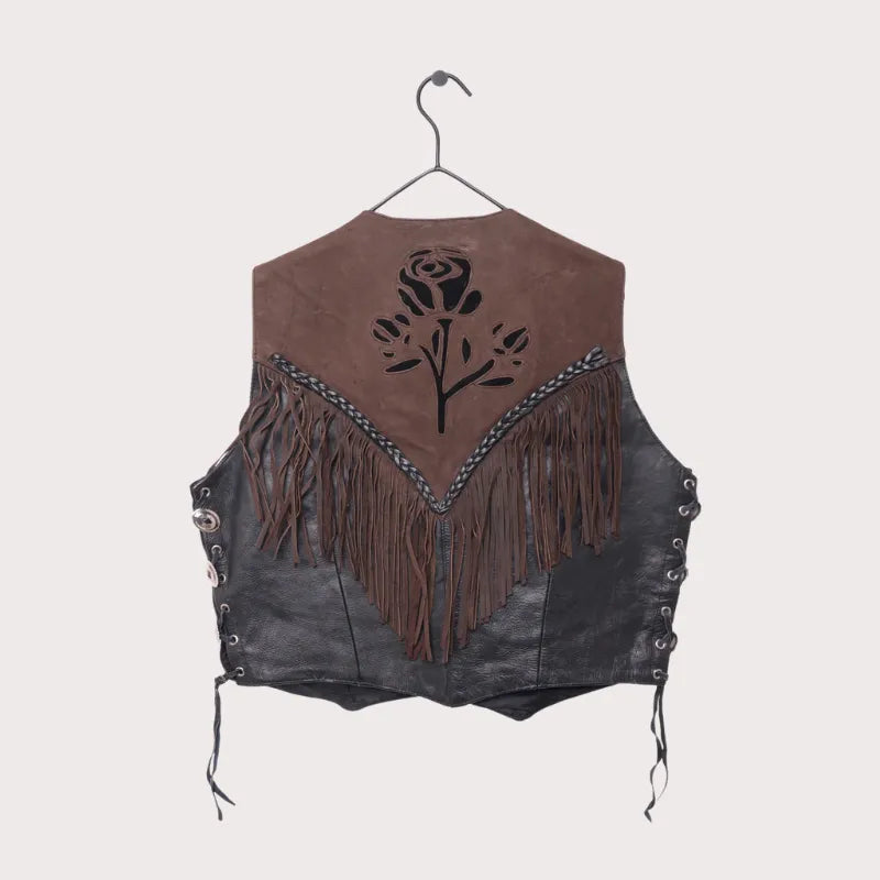 Hudson Leather Floral Fringe Vest image 1