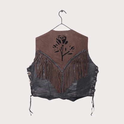 Hudson Leather Floral Fringe Vest image 1