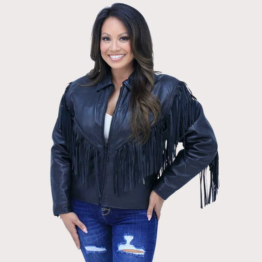 Fringed Leather Motorcycle Jacket for Women image 0
