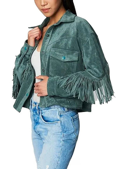 Womens Luxury Clothing Suede Fringe Jacket image 6