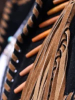 Black Beaded Leather Fringe Jacket