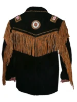 Black Beaded Leather Fringe Jacket