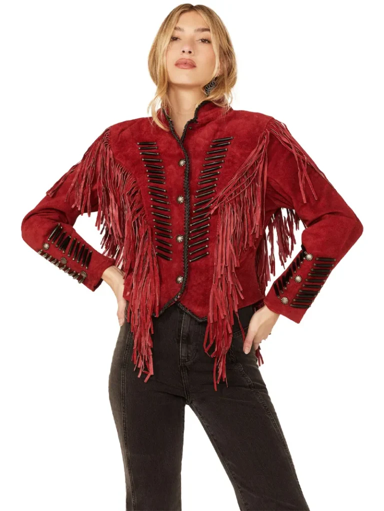 CRIPPLE CREEK WOMENS BEADED SUEDE FRINGE BLACK BONES MILITARY JACKET 3 Cripple Creek Beaded Suede Fringe Jacket