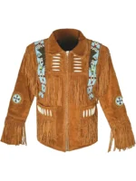 Men Cowboy Western Leather Jacket With Fringe