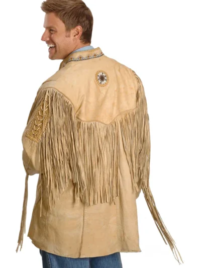 men wearing fringed leather jacket - brown