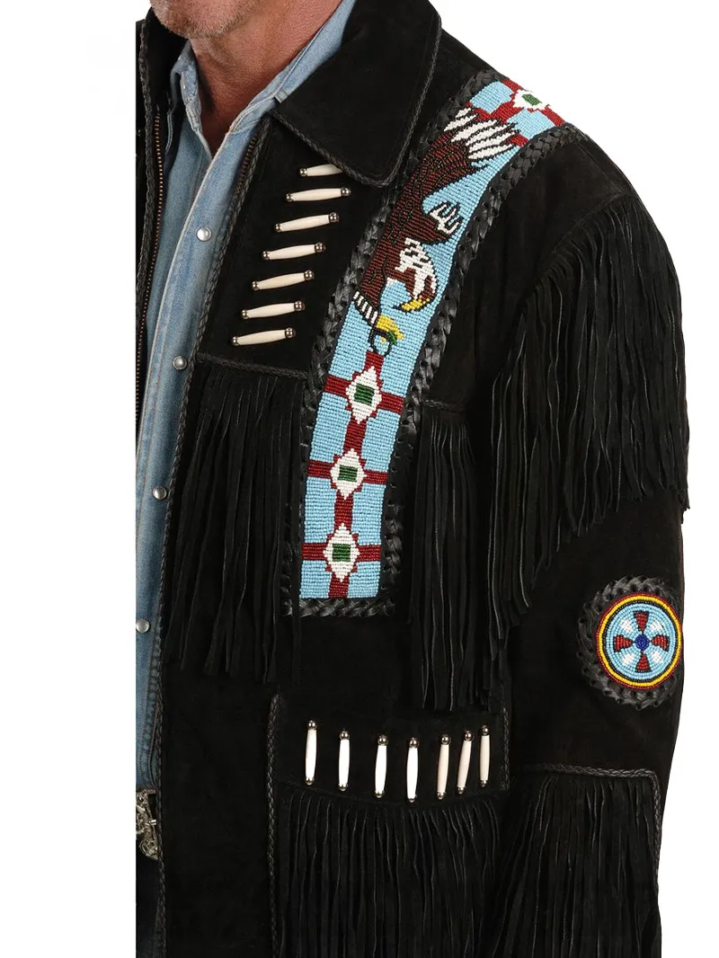 FRINGED SUEDE LEATHER JACKET - BIG & TALL (1) Fringed Suede Leather Jacket- Big Tall