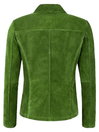 Lime Green Suede Leather Classic Blazer Button Jacket for Women (3)