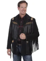 Mens Bone Beaded Fringe Leather Jacket