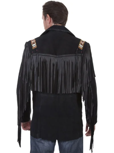 Mens Bone Beaded Fringe Leather Jacket