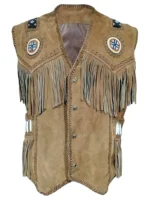 Men Western Suede Leather Vest With Fringes