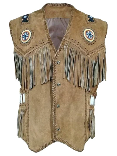 Men Western Suede Leather Vest With Fringes