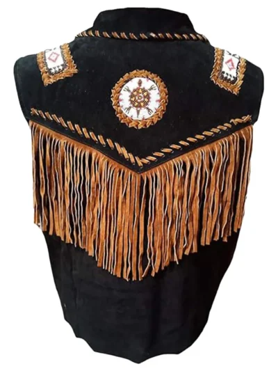 Mens Fringe Bones and Beads Vest