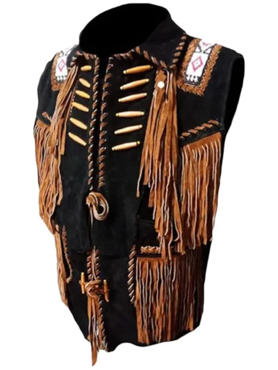 Mens Fringe Bones and Beads Vest