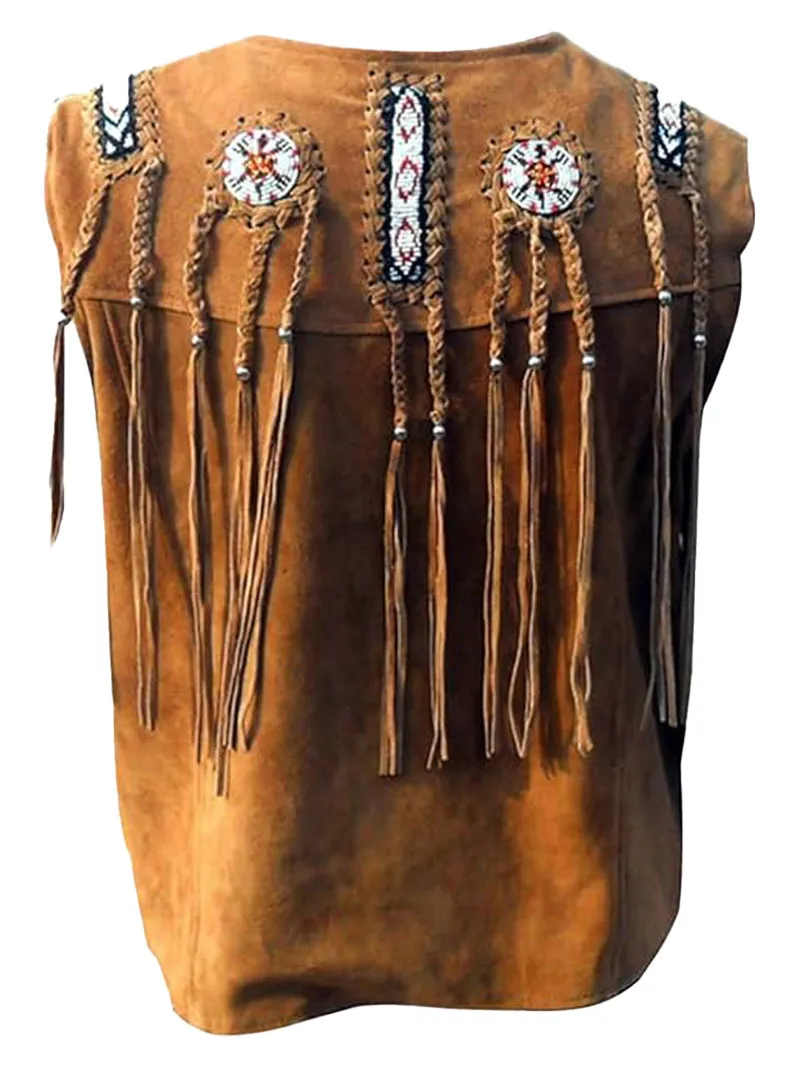 Men’s Cowboy Suede Leather Fringed Vest (1) Men's Cowboy Suede Fringed Vest