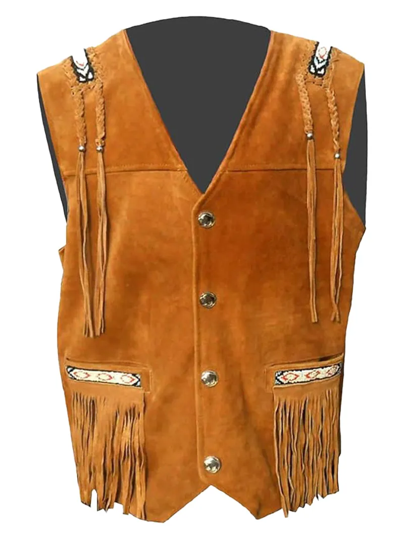 Men’s Cowboy Suede Leather Fringed Vest (2) Men's Cowboy Suede Fringed Vest