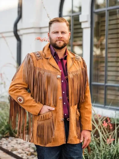 Mens Traditional Cowboy Fringe Leather Jacket