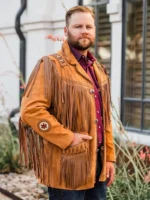 Mens Traditional Cowboy Fringe Leather Jacket