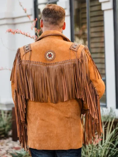 Mens Traditional Cowboy Fringe Leather Jacket