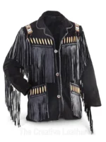Black Suede Fringe Leather Jacket