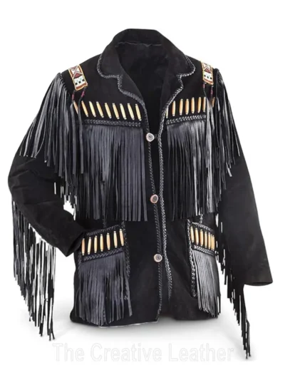 Black Suede Fringe Leather Jacket