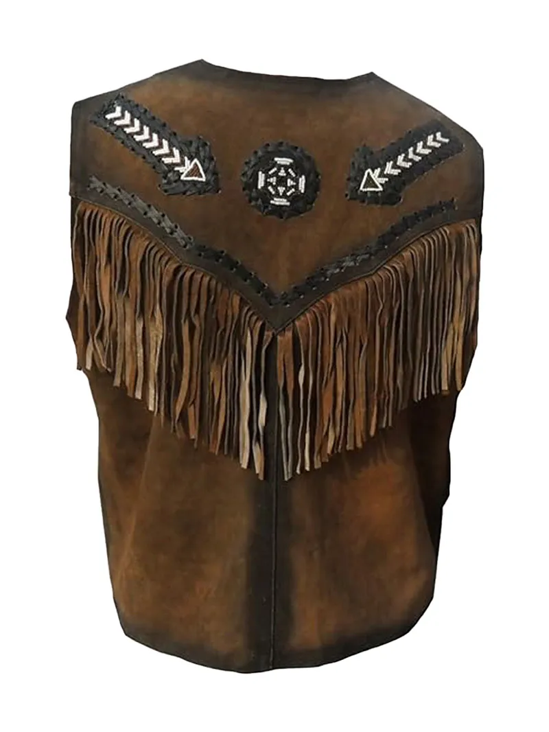 Men’s Western Leather Vest with Fringes (2) Mens Western Fringes Leather Vest
