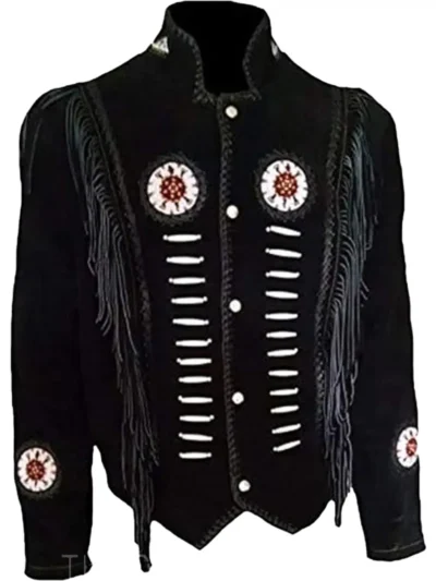 Black Western Suede Fringe Leather Jacket