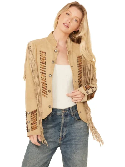 Womens Beaded And Lace Fringe Jacket