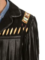 Mens Bone Beaded Fringe Leather Jacket